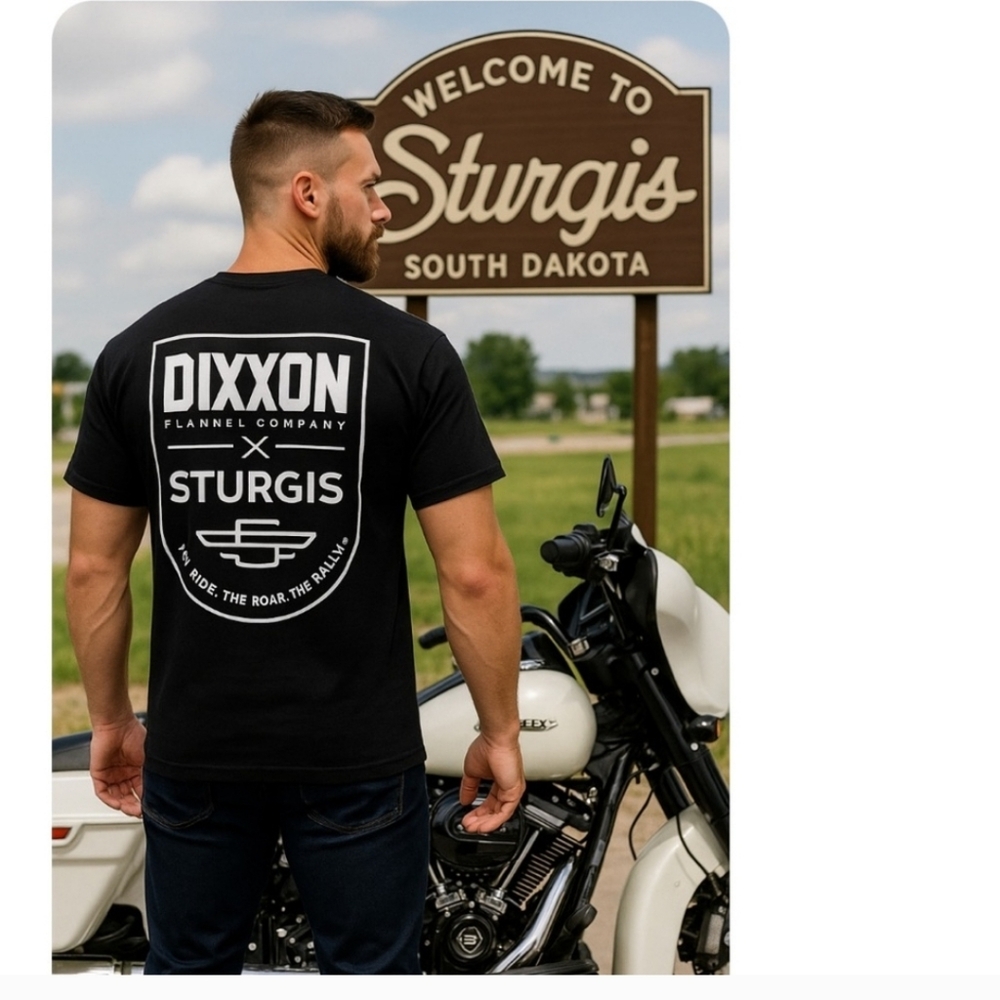 New DIXXON Men's Black S/S Sturgis Ride‎ Roar Rally Badge Tee T-Shirt Shirt